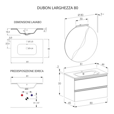 DUBON 80 cm hängender Badezimmerschrank mit warmgrauem Betonspiegel