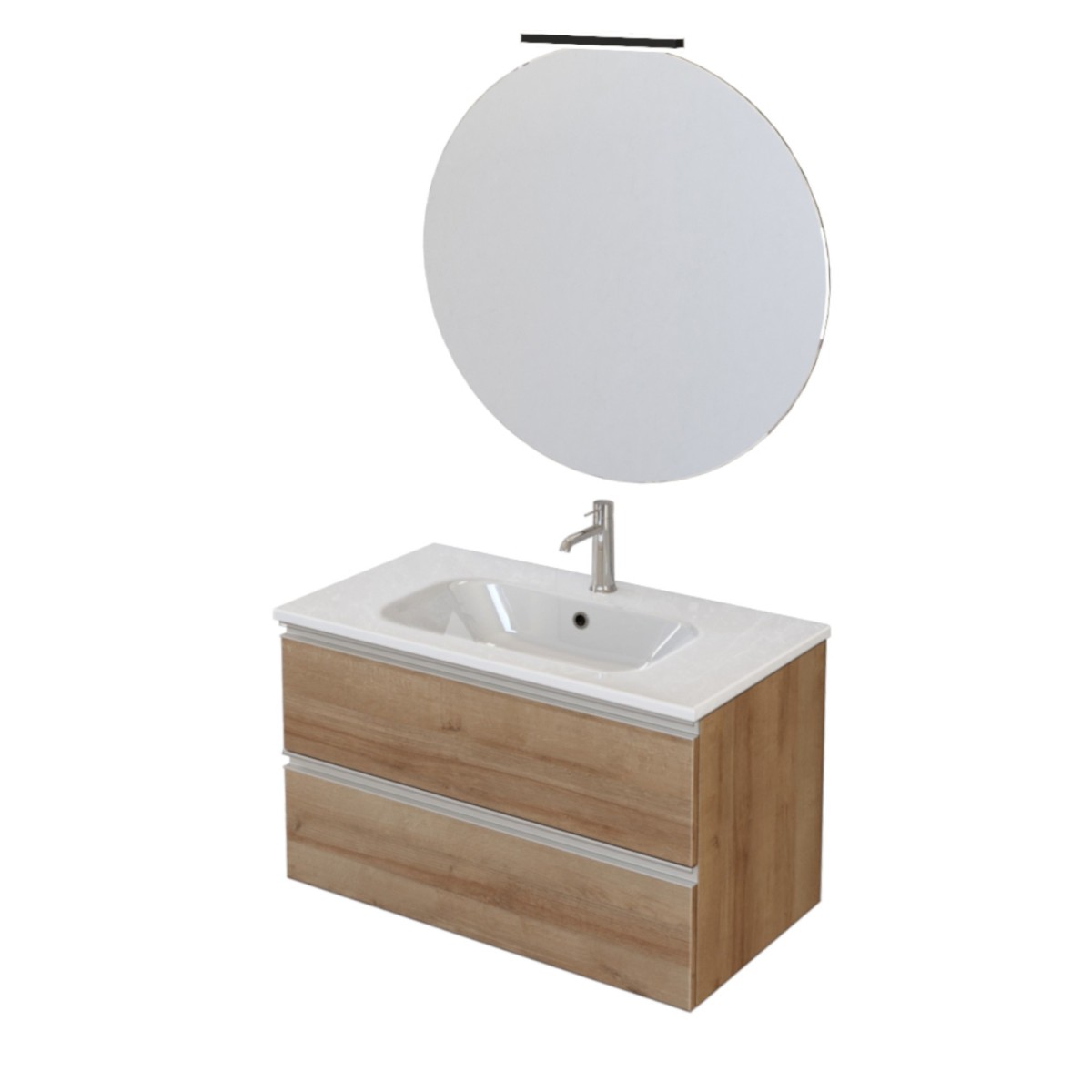 Meuble de salle de bain suspendu 80cm avec miroir DUBON chêne