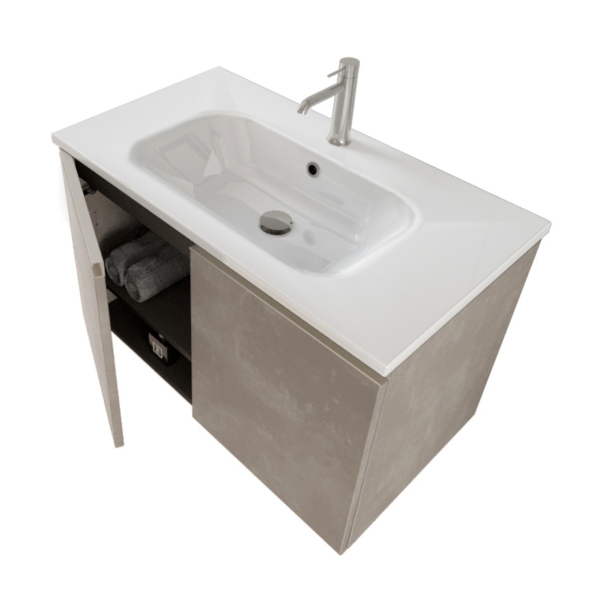 Mobile bagno sospeso 80cm con specchio cemento grigio caldo DUBON