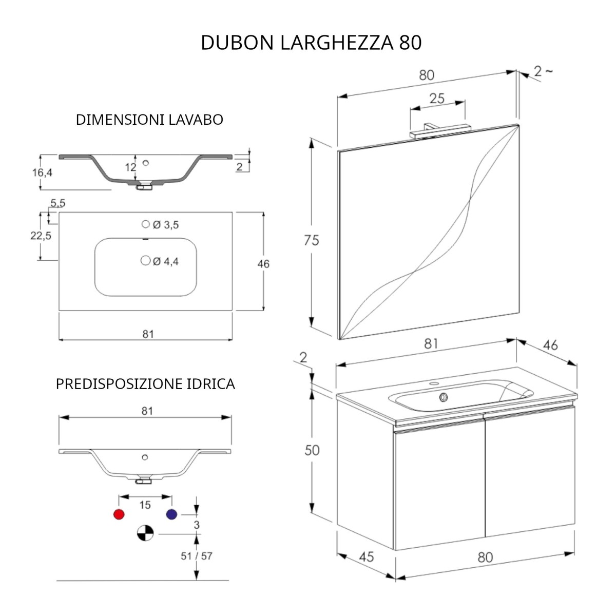 Mobile bagno a terra 100cm con specchio cemento grigio caldo DUBON