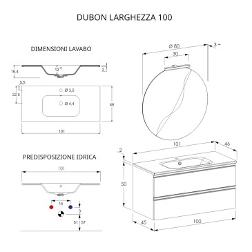 Meuble de salle de bain suspendu 100cm deux tiroirs et miroir blanc mat DUBON