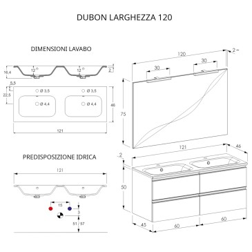 Meuble de salle de bain suspendu 120cm avec miroir blanc mat DUBON