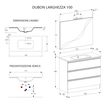 Meuble de salle de bain sur pied 100cm avec miroir blanc mat DUBON