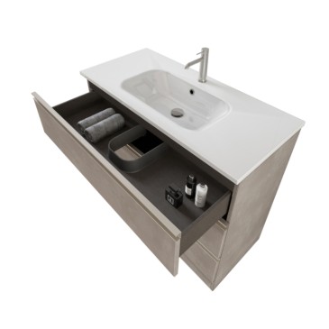 Mobile bagno a terra 100cm con specchio cemento grigio caldo DUBON