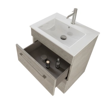 Meuble de salle de bain suspendu 55cm avec miroir en bois béton EASY