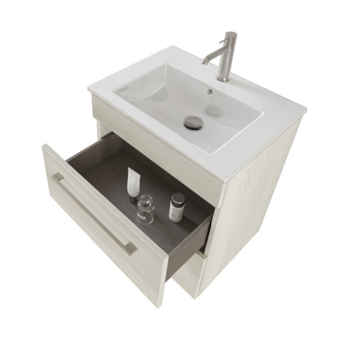 Meuble de salle de bain suspendu 55cm avec miroir en orme blanc EASY