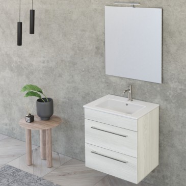 Meuble de salle de bain suspendu 55cm avec miroir en orme blanc EASY