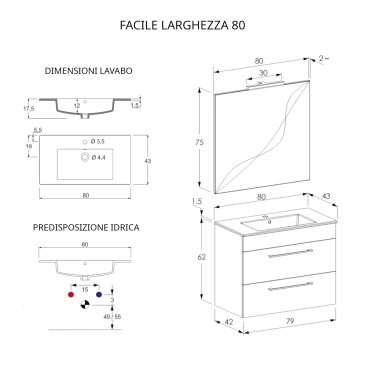 Meuble de salle de bain suspendu 80cm avec miroir béton, bois et lave EASY