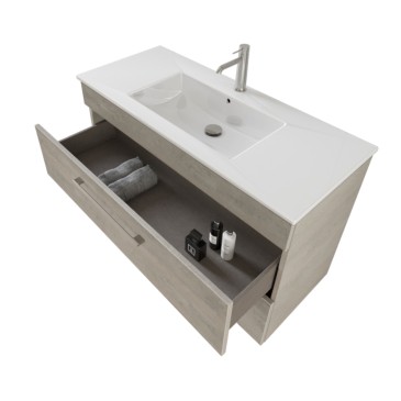 Meuble de salle de bain suspendu 100cm avec miroir en bois béton EASY