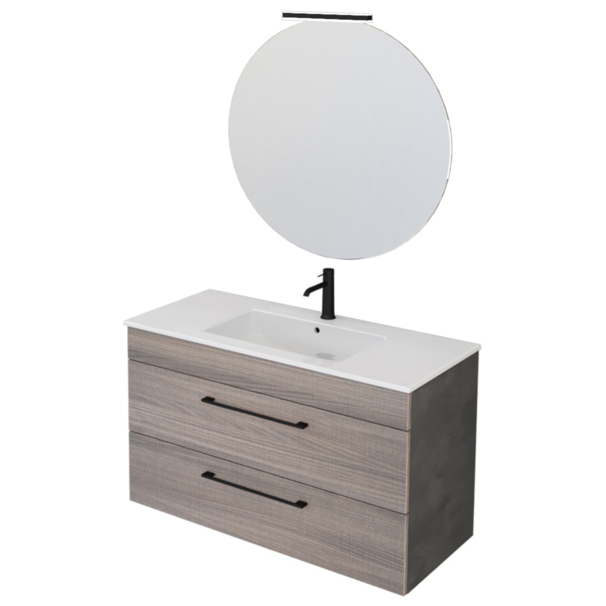 Meuble de salle de bain suspendu 100cm avec miroir finition orme et lave EASY