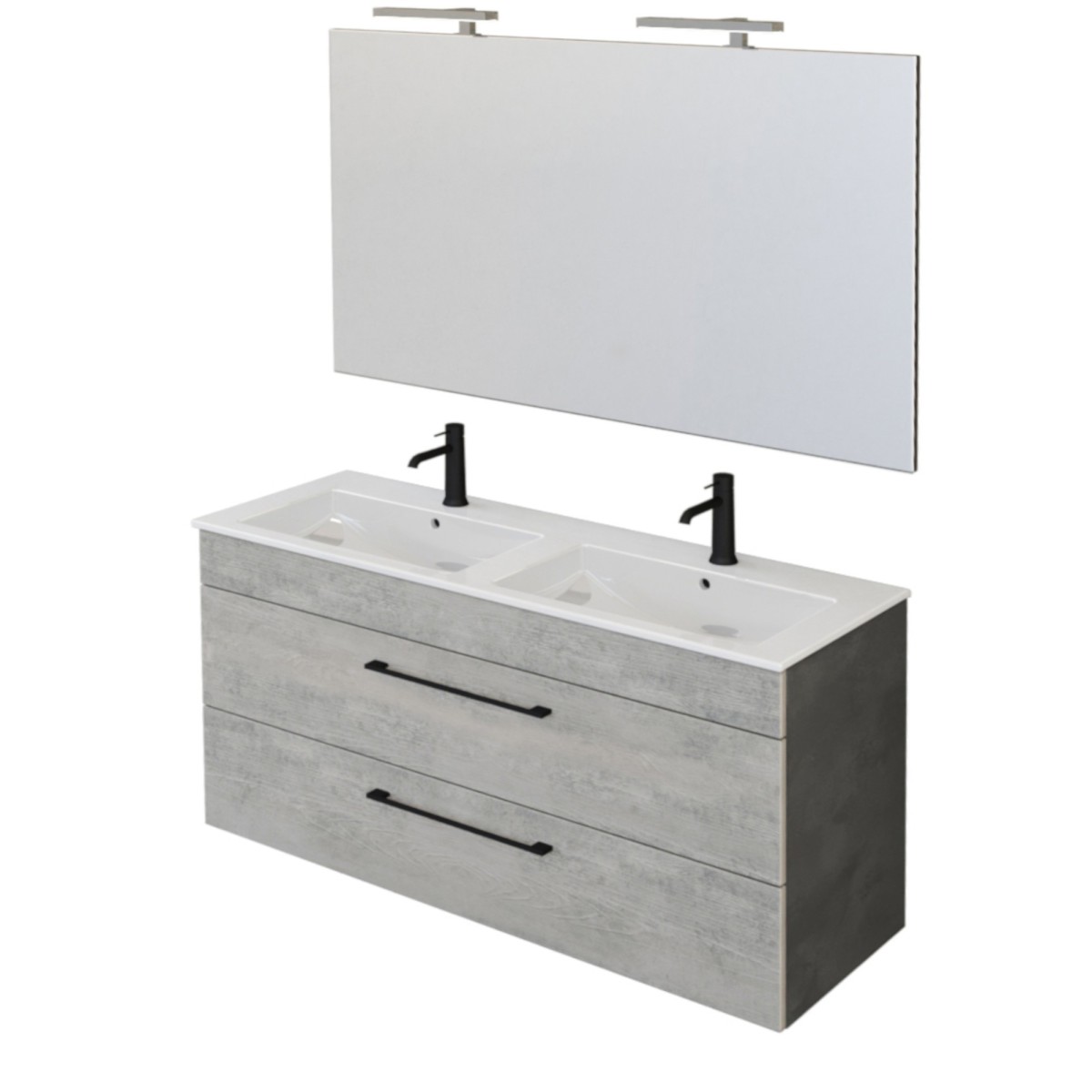 Mobile bagno sospeso 118cm con specchio cemento legno e lava FACILE