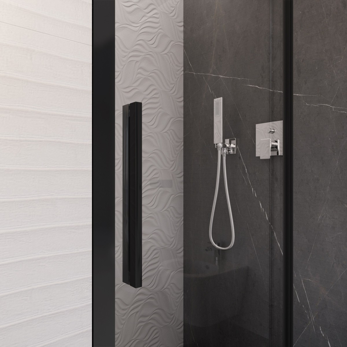 Porte de douche niche de salle de bain avec profils Lagoa noirs