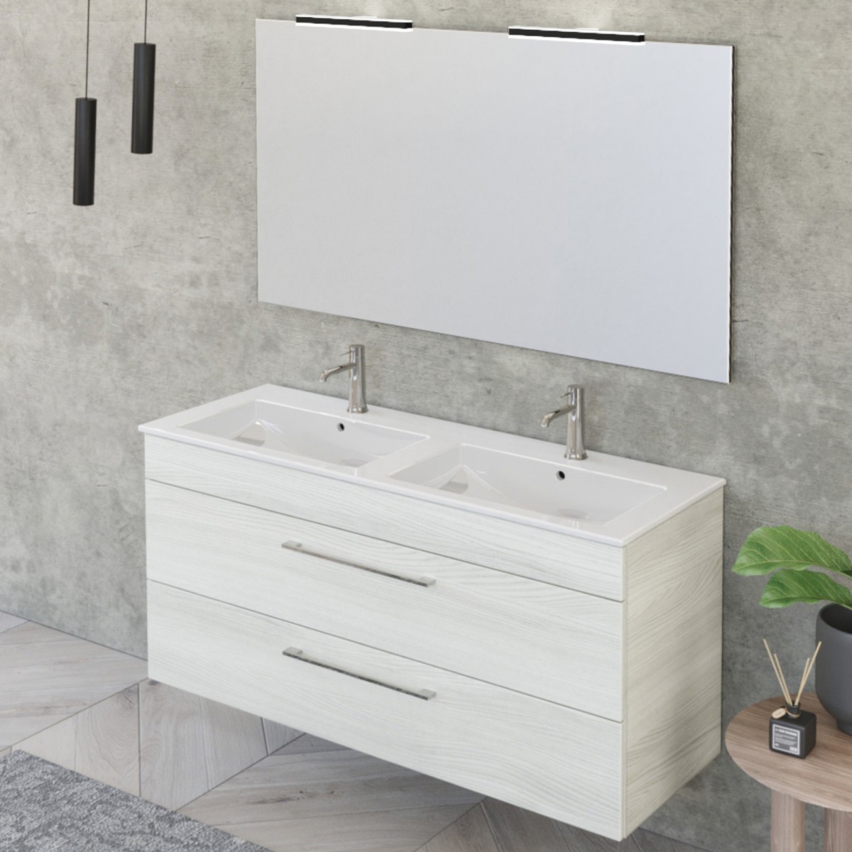 Mobile bagno sospeso 118cm con specchio olmo bianco FACILE