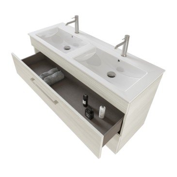 Mobile bagno sospeso 118cm con specchio olmo bianco FACILE