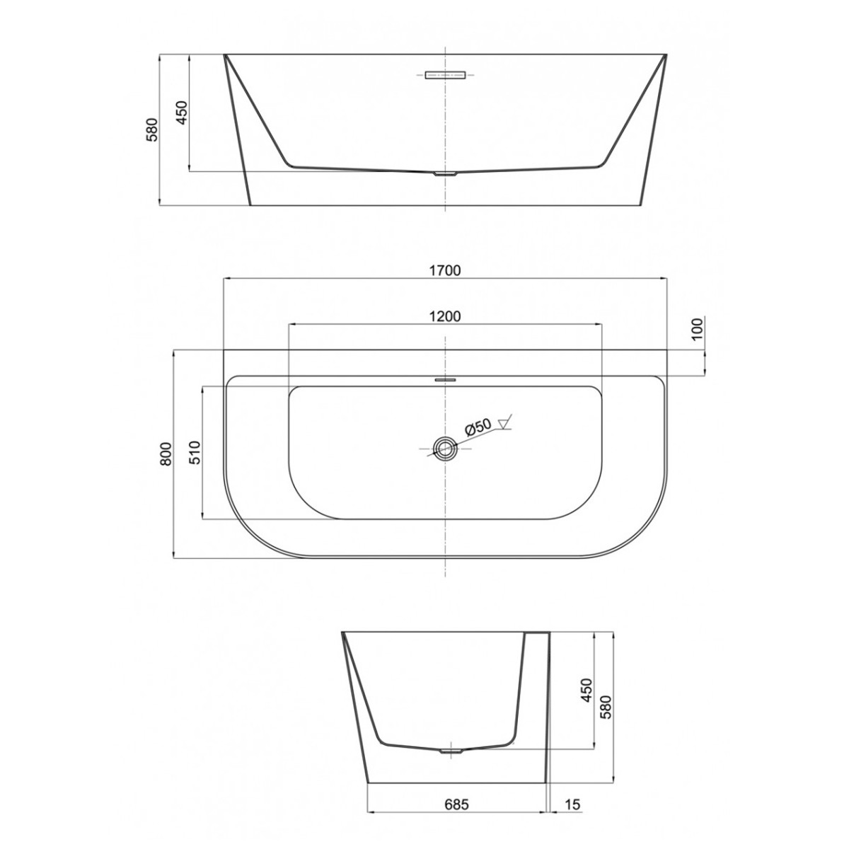 Vasca da bagno free standing in resina bianca da parete CLOE