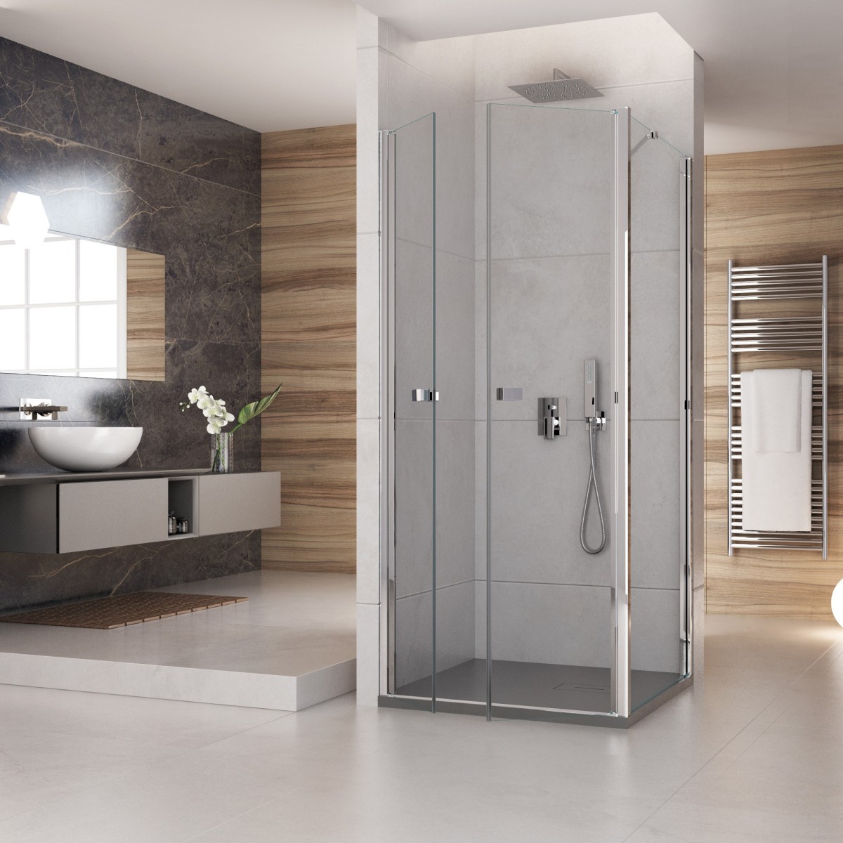 Paroi de douche double face avec grande porte d'entrée Saloon h195