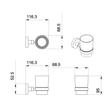 Ensemble d'accessoires de salle de bain chrome en verre satiné Venise