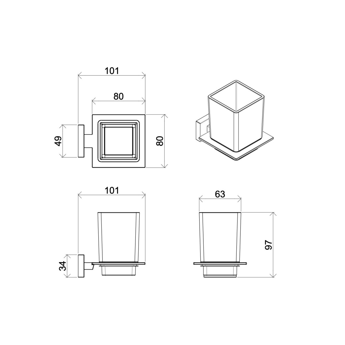 Badaccessoires-Set Zurich aus satiniertem Glas und Chrom