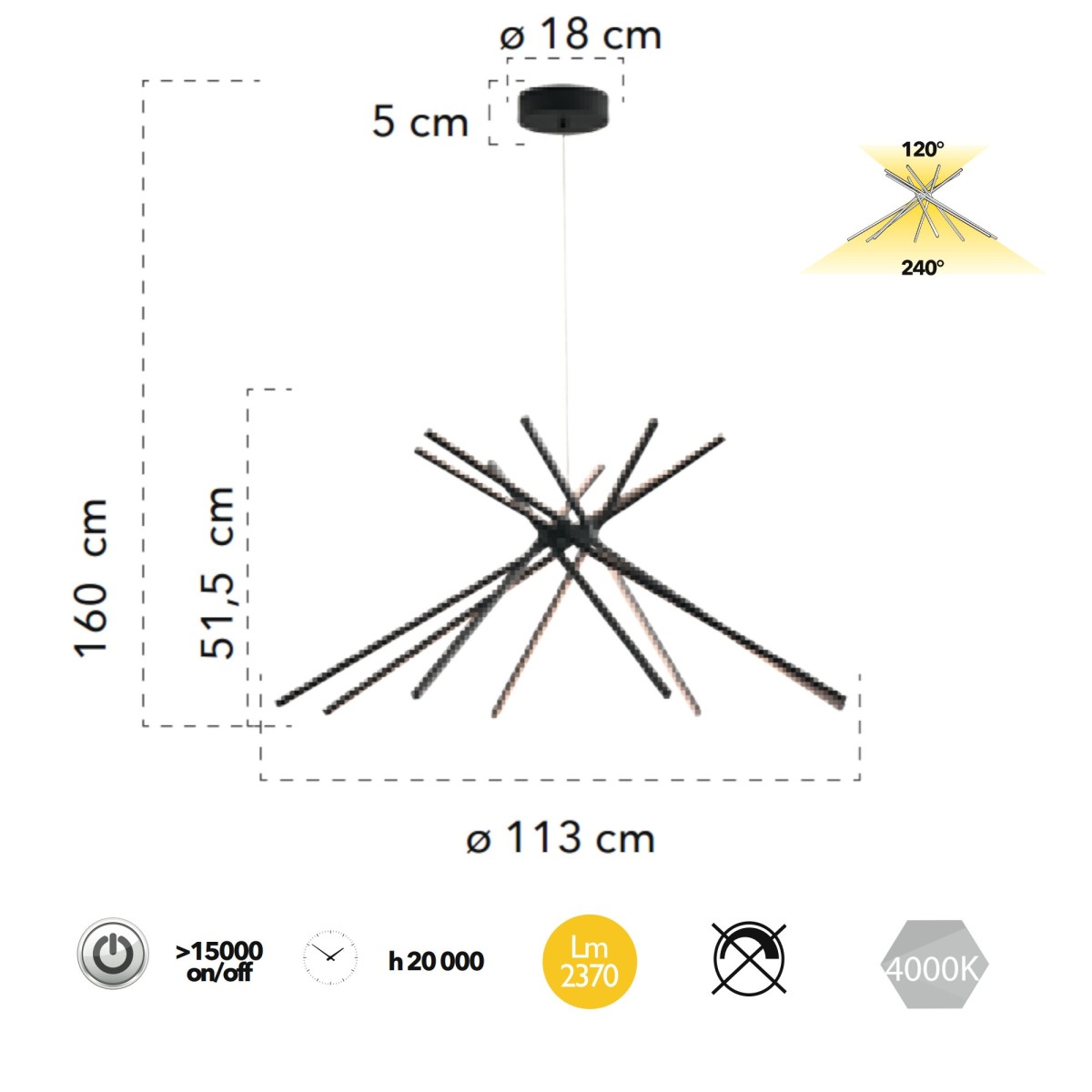 SHITZU 54W schwarze LED-Pendelleuchte