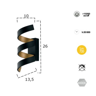 Applique da parete per interno 9W a led nero SPIRAL. Acquista articoli per l'illuminazione a prezzi vantaggiosi.