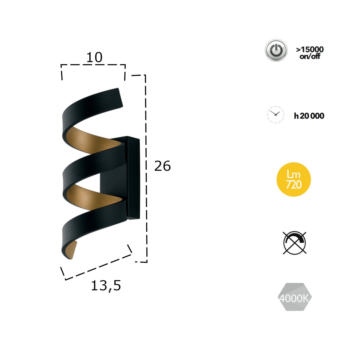 LED HELIX AP3 NER 8031440362733 Fan Europe Lighting Applique HELIX ruban noir et or