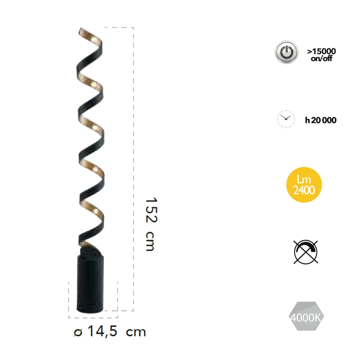 Piantana lampada da terra 30W a led nero SPIRAL. Acquista articoli per l'illuminazione a prezzi vantaggiosi.