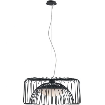 Lampada a sospensione 24W a led nera PANTHER. Design moderno, struttura a gabbia di metallo con diffusore.