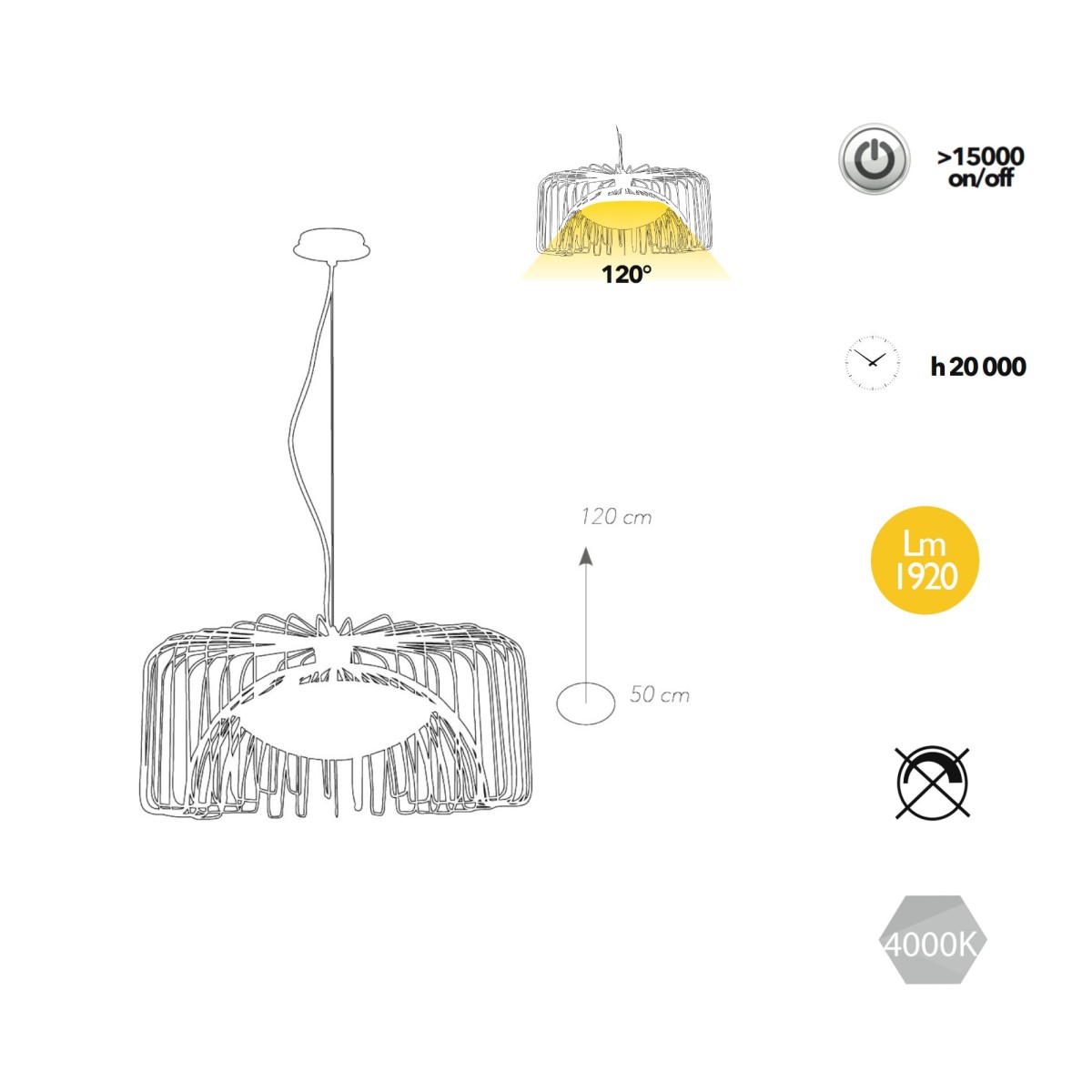 Lampada a sospensione 24W a led nera PANTHER. Design moderno, struttura a gabbia di metallo con diffusore.