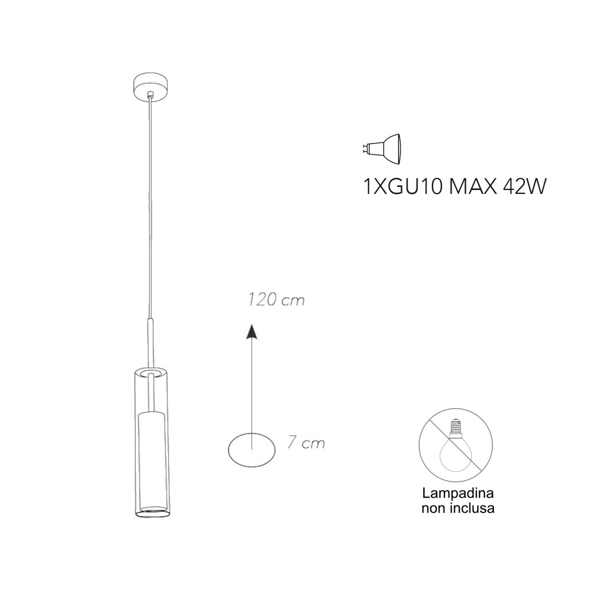 Lampada a sospensione 42W GU10 cromo CENSY. Struttura in vetro e metallo dallo stile moderno e minimal.