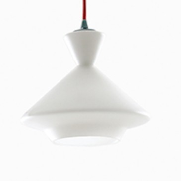 Lampada a sospensione 60W E27 bianca AZURE. Lampadario moderno di forma conica con diffusore in vetro opale.