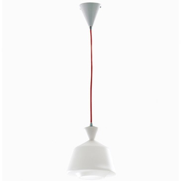 Lampada a sospensione 60W E27 bianca AZURE. Lampadario moderno di forma trapezoidale con diffusore in vetro opale.