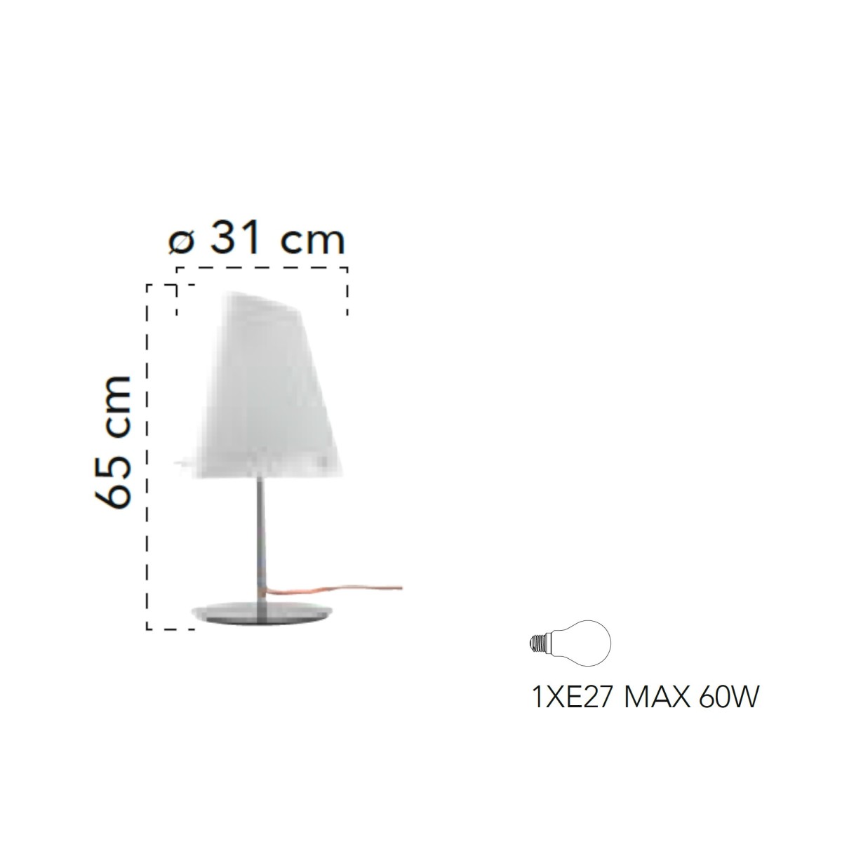 Lampada da tavolo 60W E27 altezza 65cm bianca LOCKE. Punto luce dal design moderno ed essenziale.