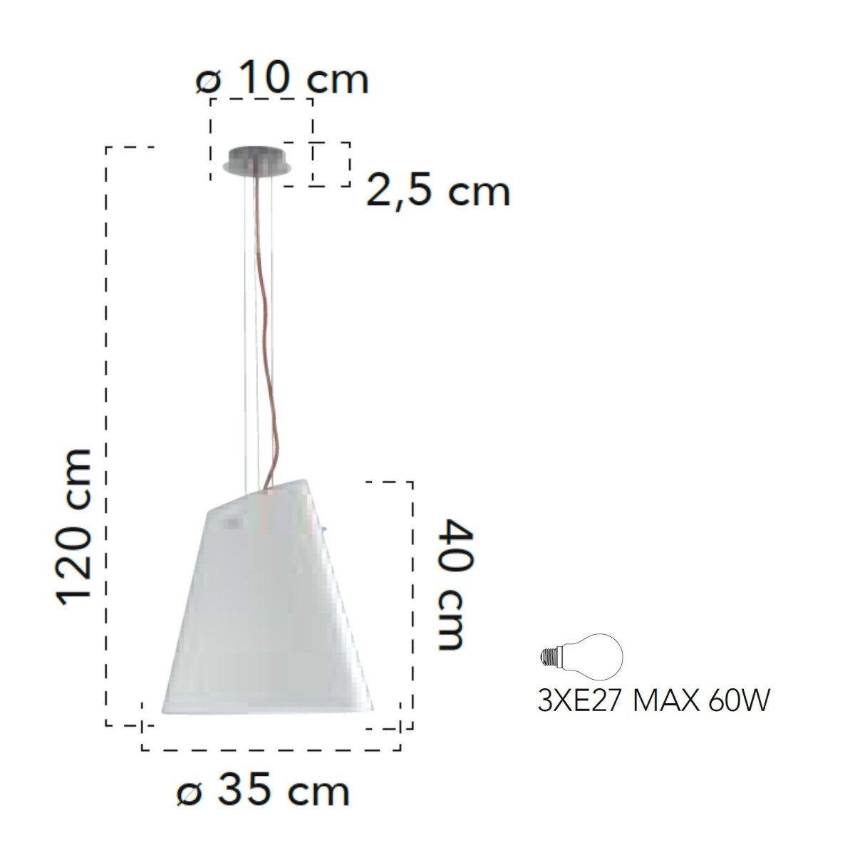 Lampada a sospensione 60W tripla emissione 3xE27 bianca LOCKE. Punto luce dal design moderno ed essenziale.