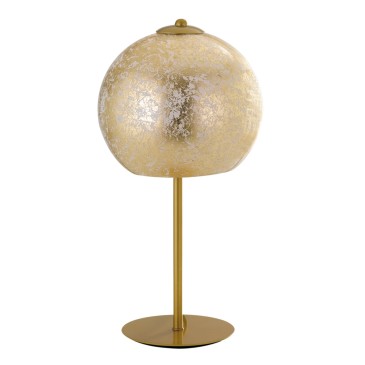 Lampada da tavolo 60W E27 oro GLAM. Punto luce moderno ed elegante con preziosa decorazione. Paralume sferico.