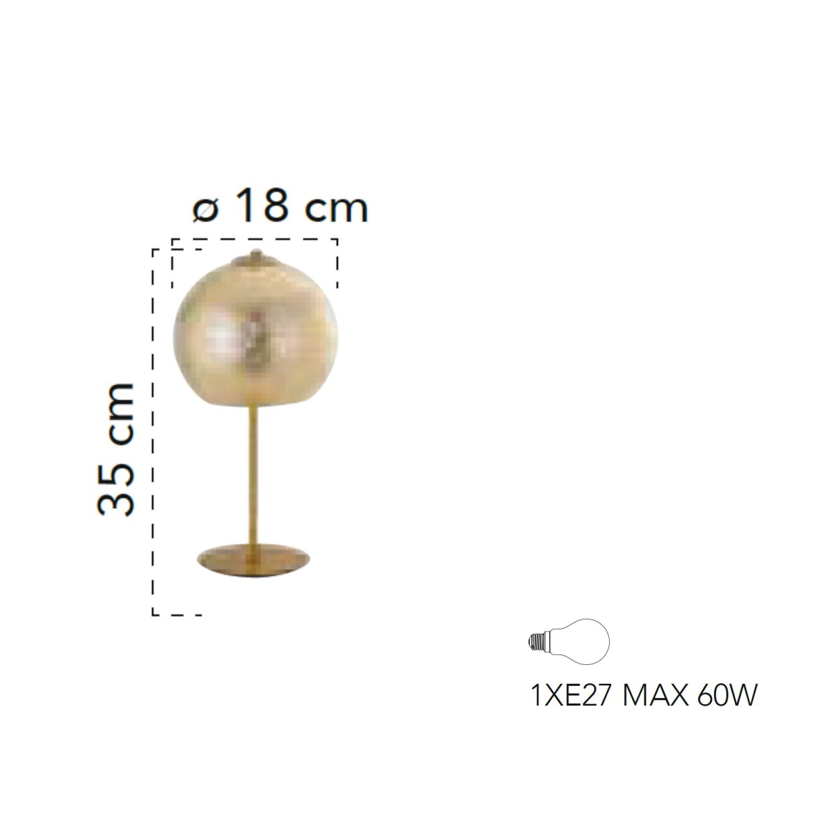 Lampada da tavolo 60W E27 oro GLAM. Punto luce moderno ed elegante con preziosa decorazione. Paralume sferico.