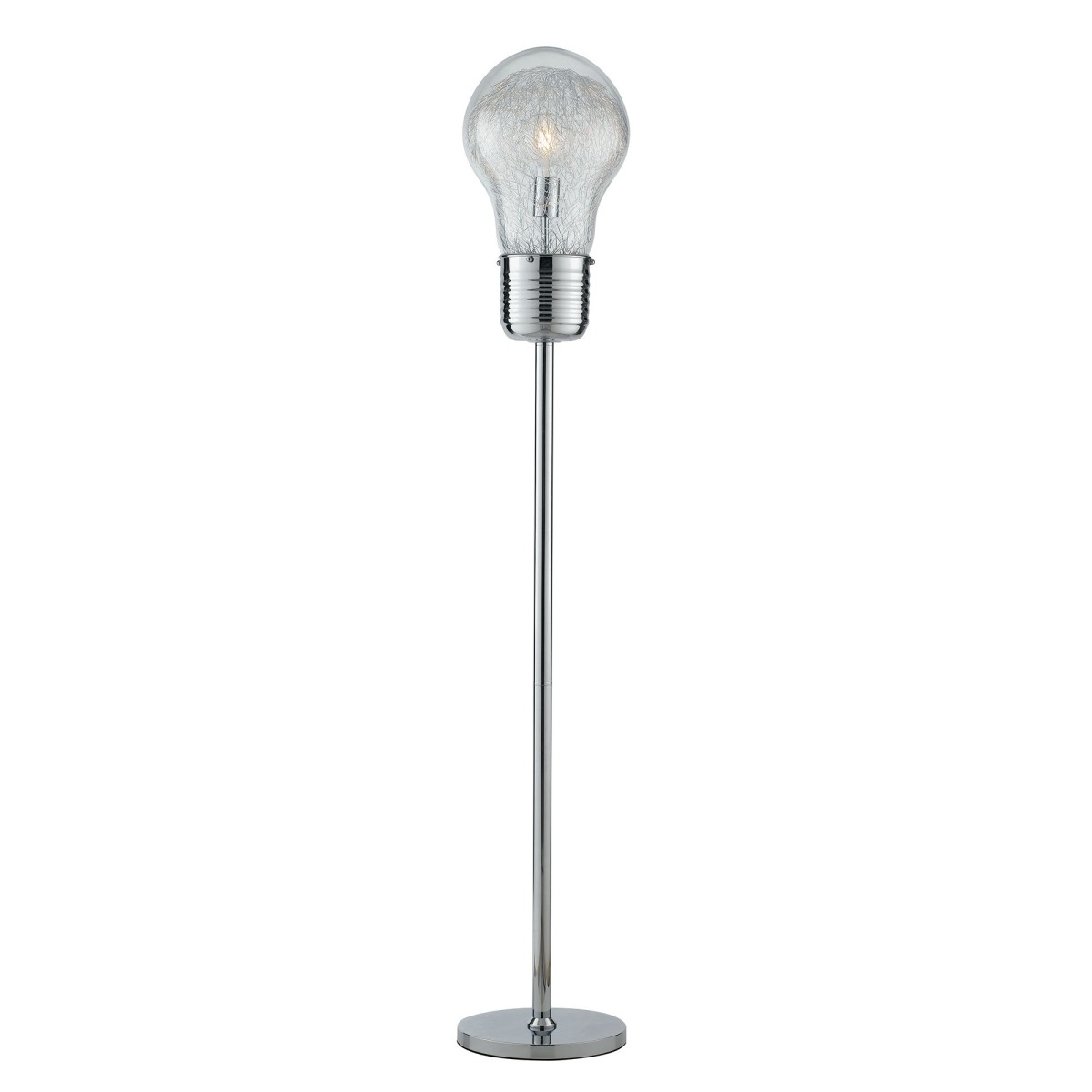 Piantana lampada da terra 60W E27 cromo BILBO. Simpatico e moderno punto luce dalla forma a lampadina.