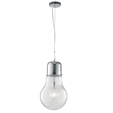 Lampada a sospensione per interno 60W E27 diam. 30 cromo BILBO. Simpatico e moderno punto luce dalla forma a lampadina.