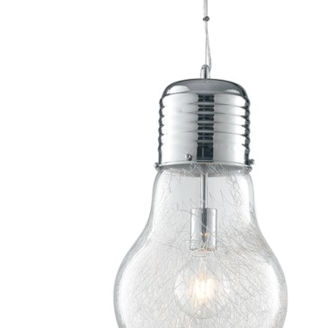 Lampada a sospensione per interno 60W E27 diam. 30 cromo BILBO. Simpatico e moderno punto luce dalla forma a lampadina.