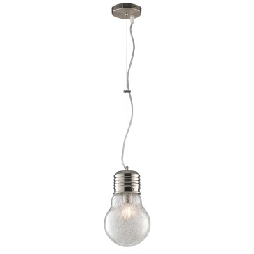 Lampada a sospensione per interno 60W E27 diam. 15 cromo BILBO. Simpatico e moderno punto luce dalla forma a lampadina.