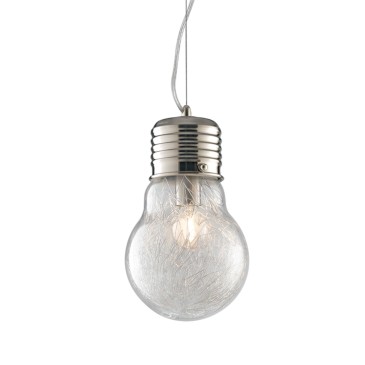 Lampada a sospensione per interno 60W E27 diam. 15 cromo BILBO. Simpatico e moderno punto luce dalla forma a lampadina.