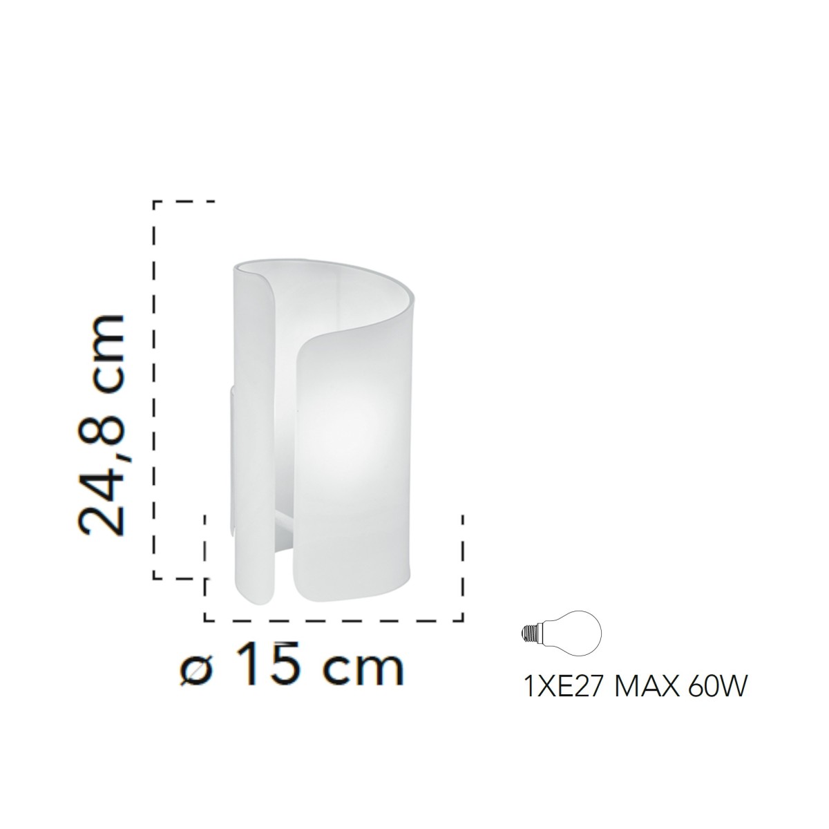 Lampada da tavolo 60W E27 bianco CREATE. Design moderno, struttura in alluminio e diffusore ricurvo in vetro.