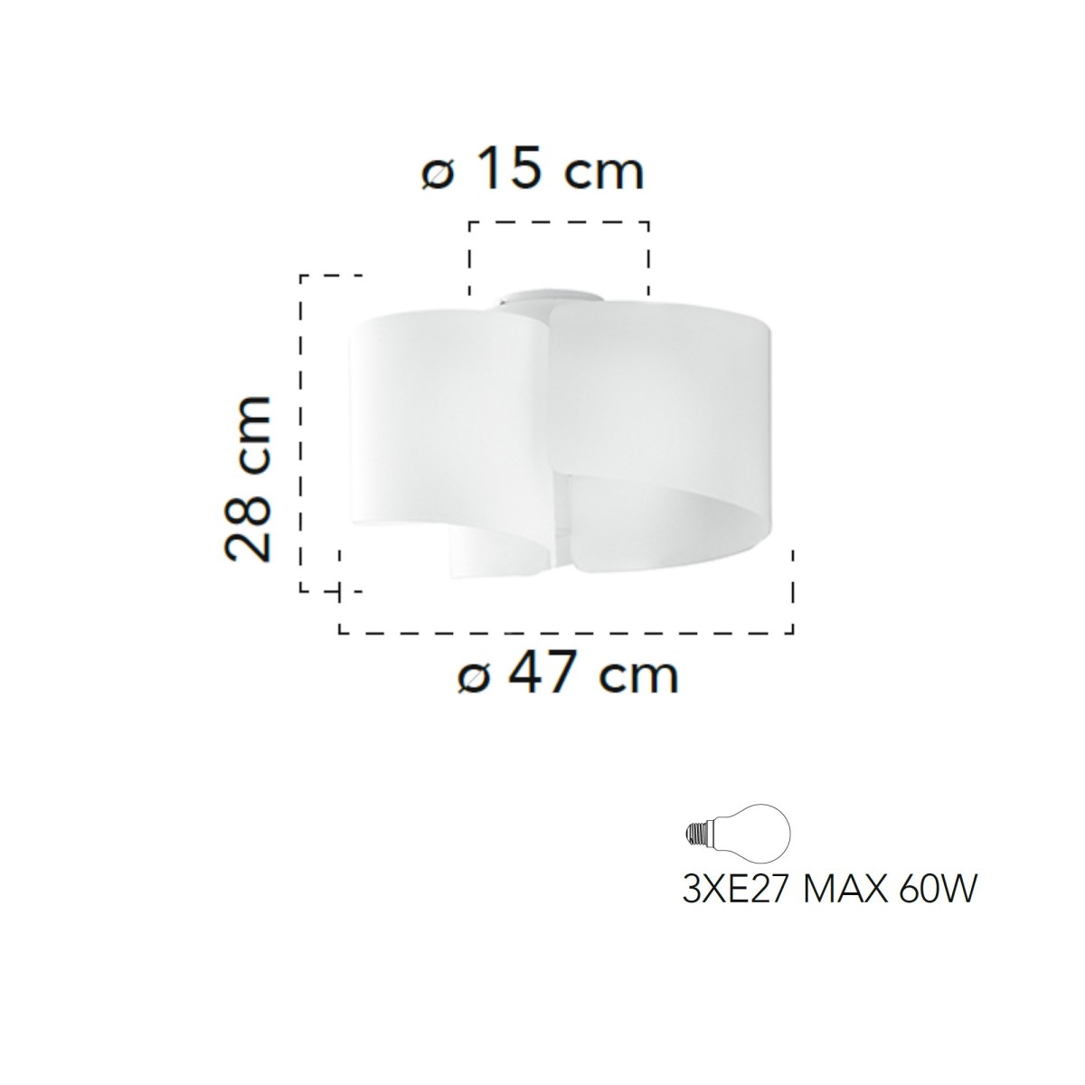 Plafoniera da soffitto per interno 60W 3XE27 tre emissioni bianca CREATE.