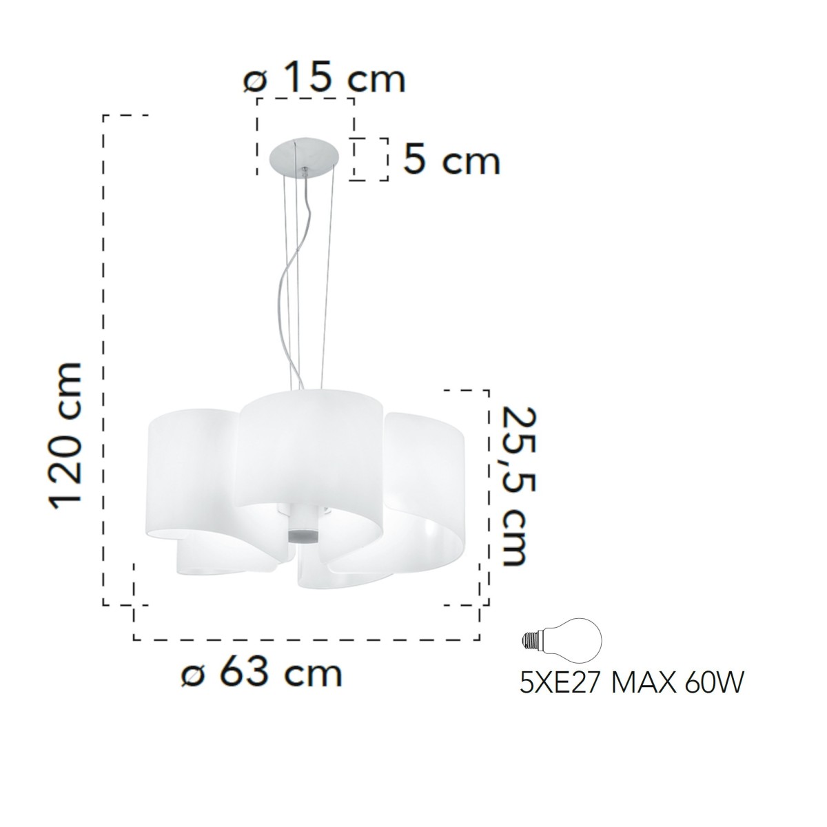 I IMAGINE S5 8031440352727 Fan Europe Lustre blanc 5 lumières avec feuille pliée IMAGINE