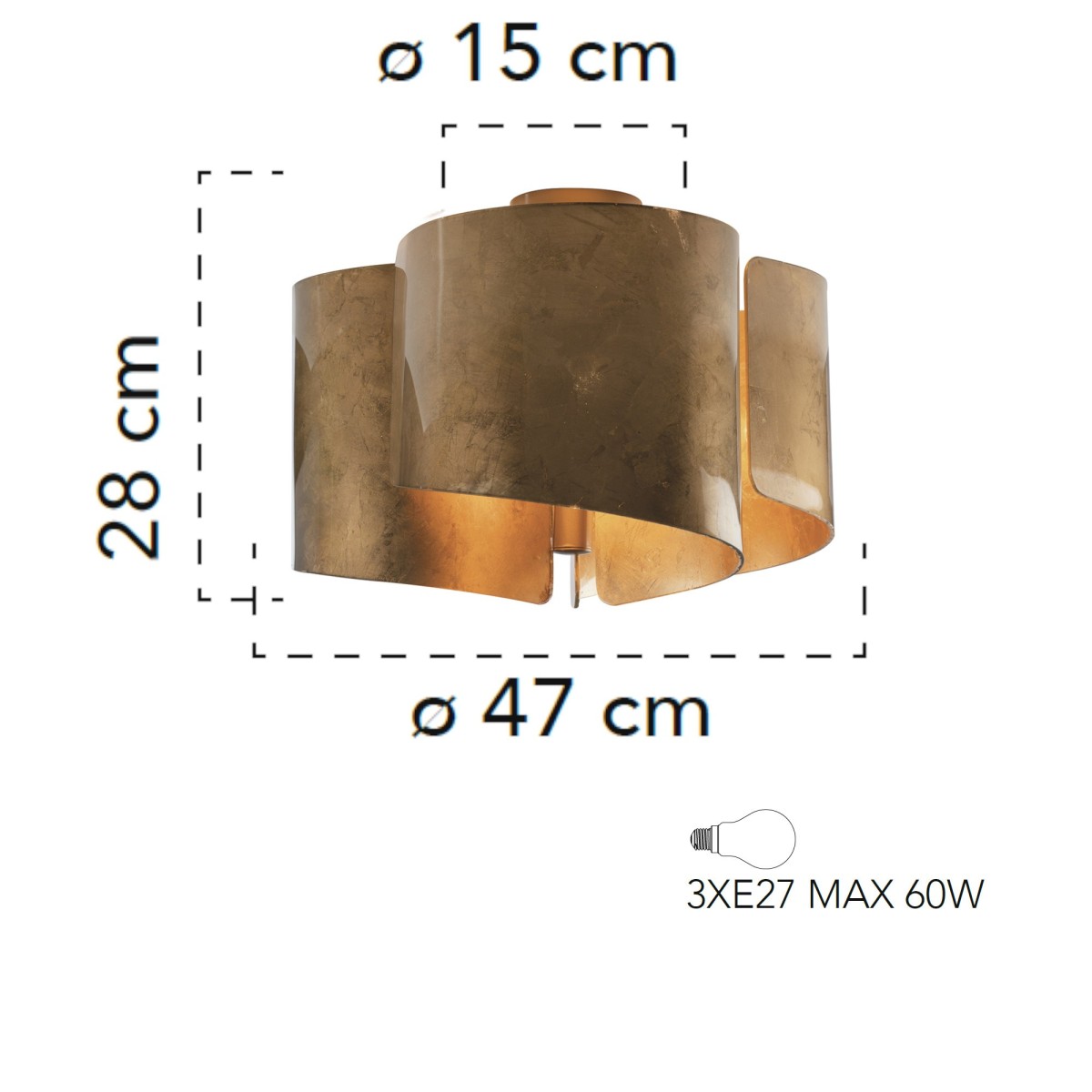 Plafoniera da soffitto per interno 60W 3XE27 tre emissioni oro CREATE