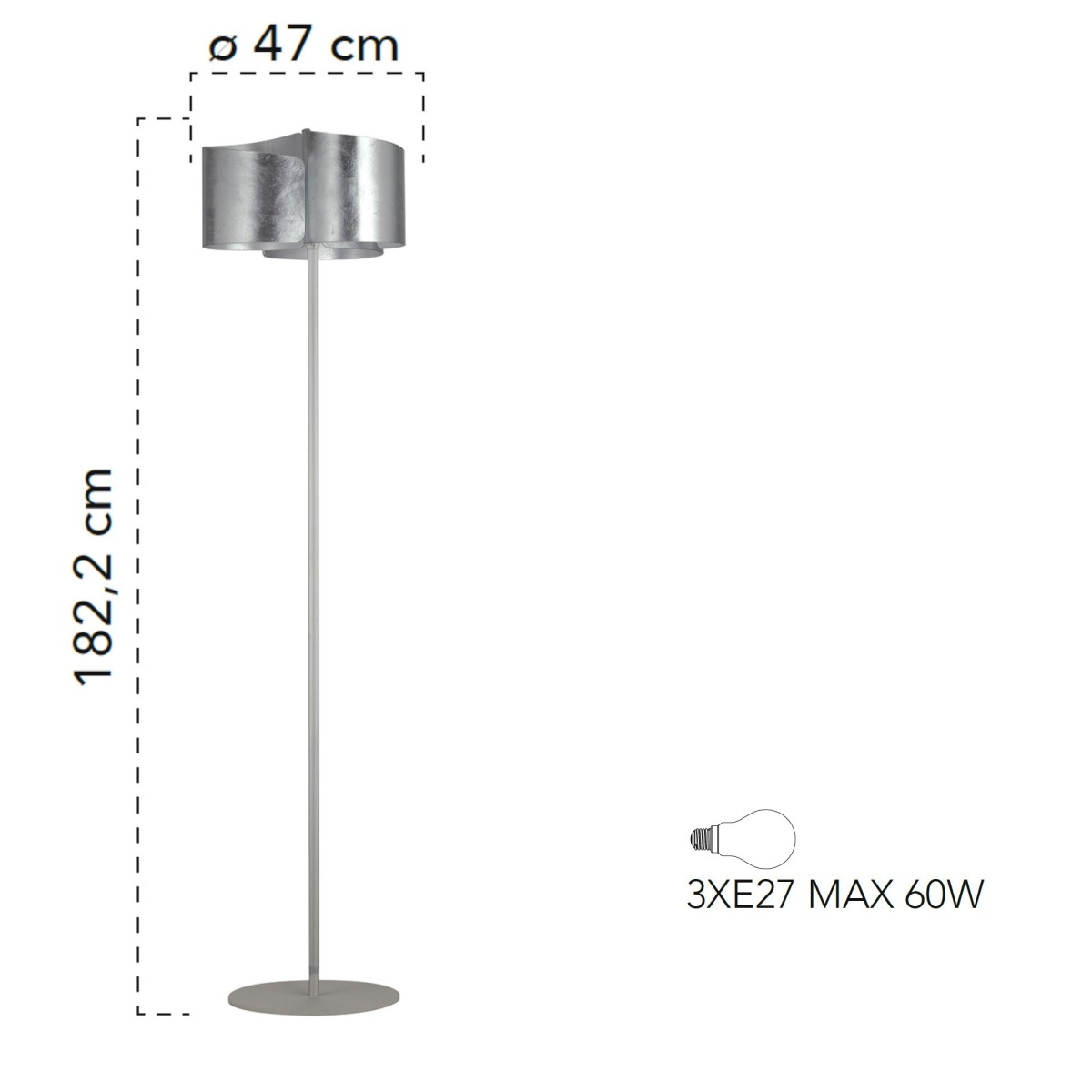 I IMAGINE PT SIL 8031440358224 Fan Europe Lighting Lampadaire argenté avec diffuseurs en tôle pliée IMAGINE