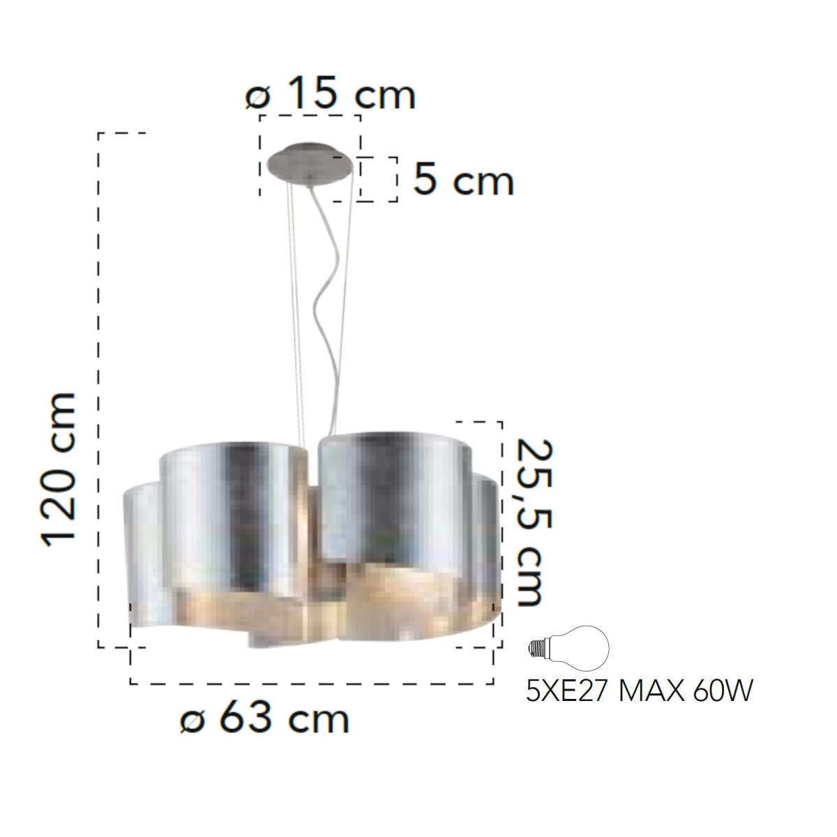 Lampada a sospensione 60W 5XE27 cinque emissioni argento CREATE