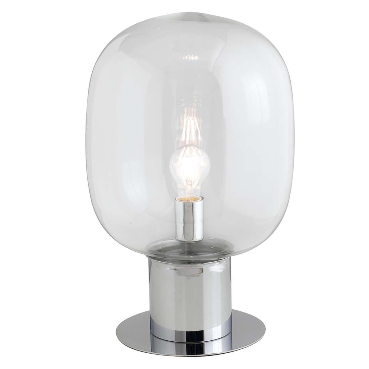 Lampada da tavolo 25W E27 diametro 30cm cromo GILDA. Punto luce moderno dalla forma cilindrica, in vetro e metallo.