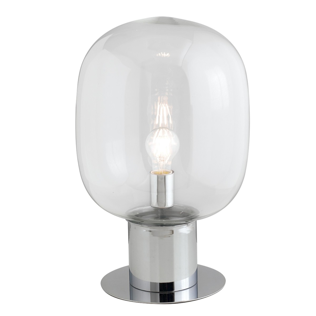 Lampada da tavolo 25W E27 diametro 18cm cromo GILDA. Punto luce moderno dalla forma cilindrica, in vetro e metallo.