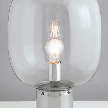 Lampada da tavolo 25W E27 diametro 18cm cromo GILDA. Punto luce moderno dalla forma cilindrica, in vetro e metallo.