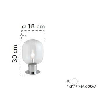 Lampada da tavolo 25W E27 diametro 18cm cromo GILDA. Punto luce moderno dalla forma cilindrica, in vetro e metallo.